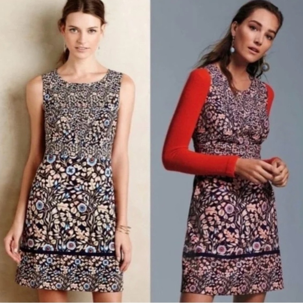 Anthropologie Floral Sleeveless Dress - Black and Pink